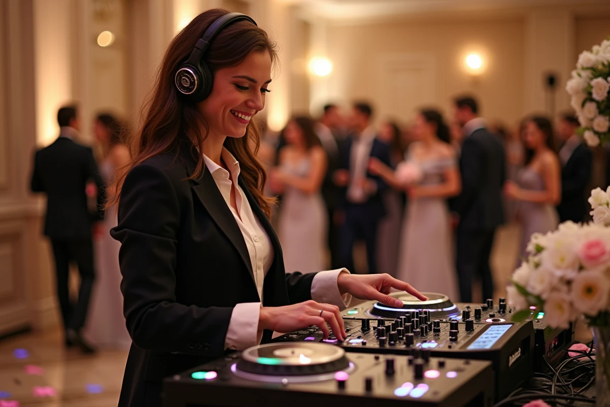 DJ souriante mixant lors d