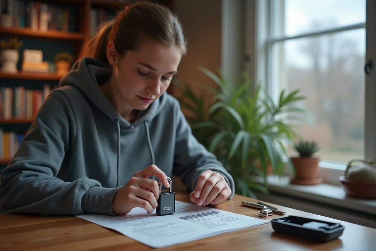 Jeune femme lisant un manuel près d