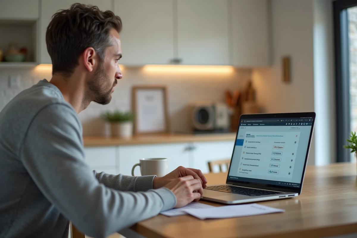 Homme travaillant depuis chez lui sur la conversion de fichiers WordPad en format Word sur un ordinateur portable
